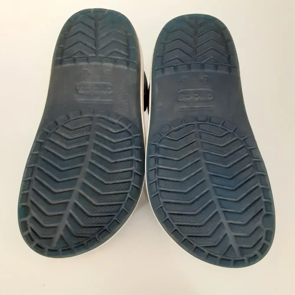 Crocs Kids Crocband Clogs Slip On Navy Blue Stripe Boys 12/13 Water Shoes Retro
